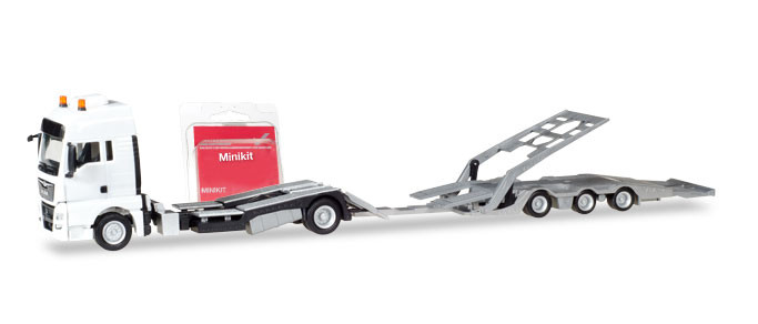 Herpa MiniKit: MAN TGX XXL LKW-Transporter-Hängerzug, weiß