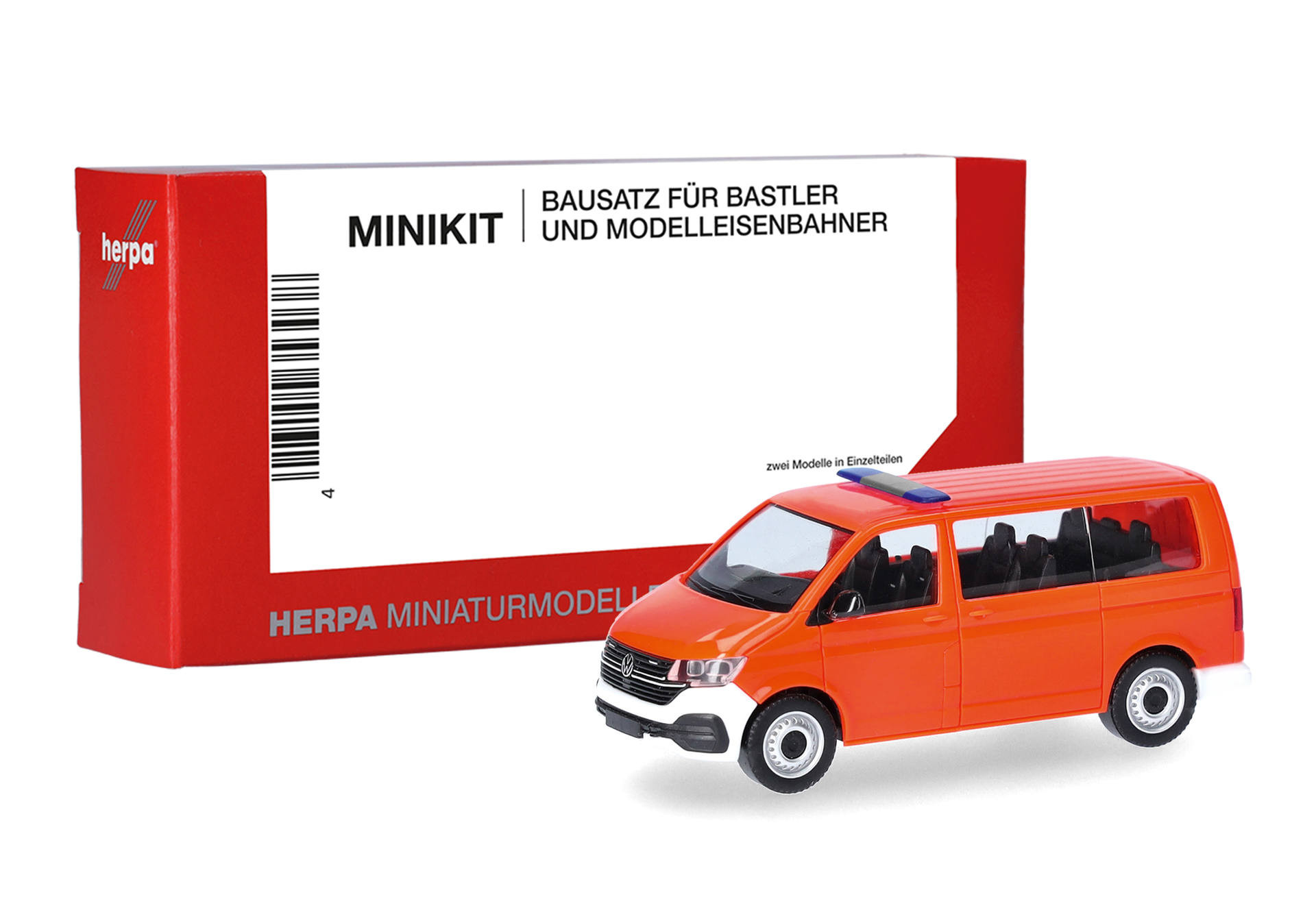 Herpa MiniKit: Volkswagen (VW) T6.1 Bus (Heckklappe geschlossen), tagesleuchtrot (1 Stück) , NH 09-10/26
