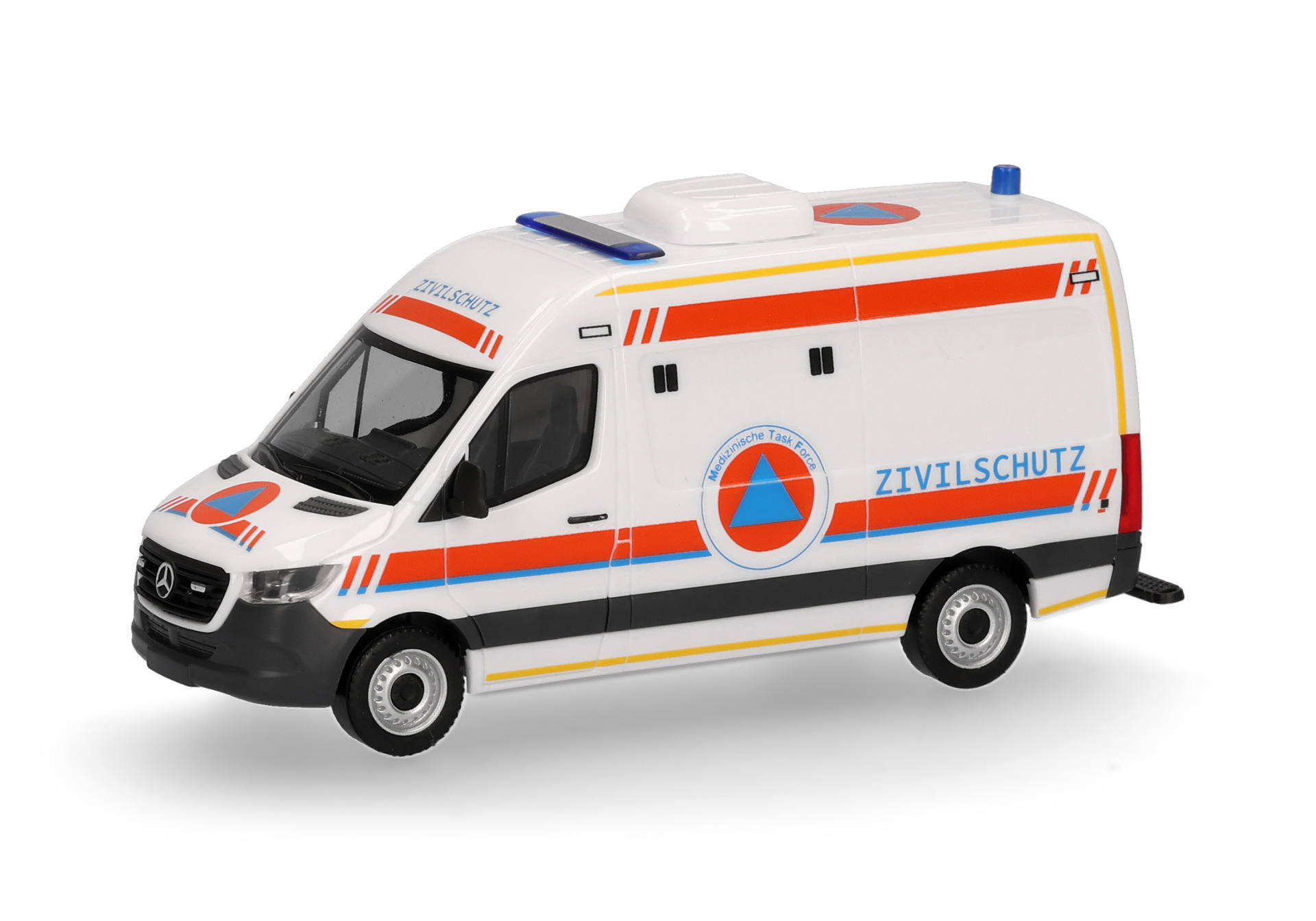 Herpa MB Sprinter '18 Halbbus Hochdach Krankentransportwagen Typ B ZS "MTF Zivilschutz" 