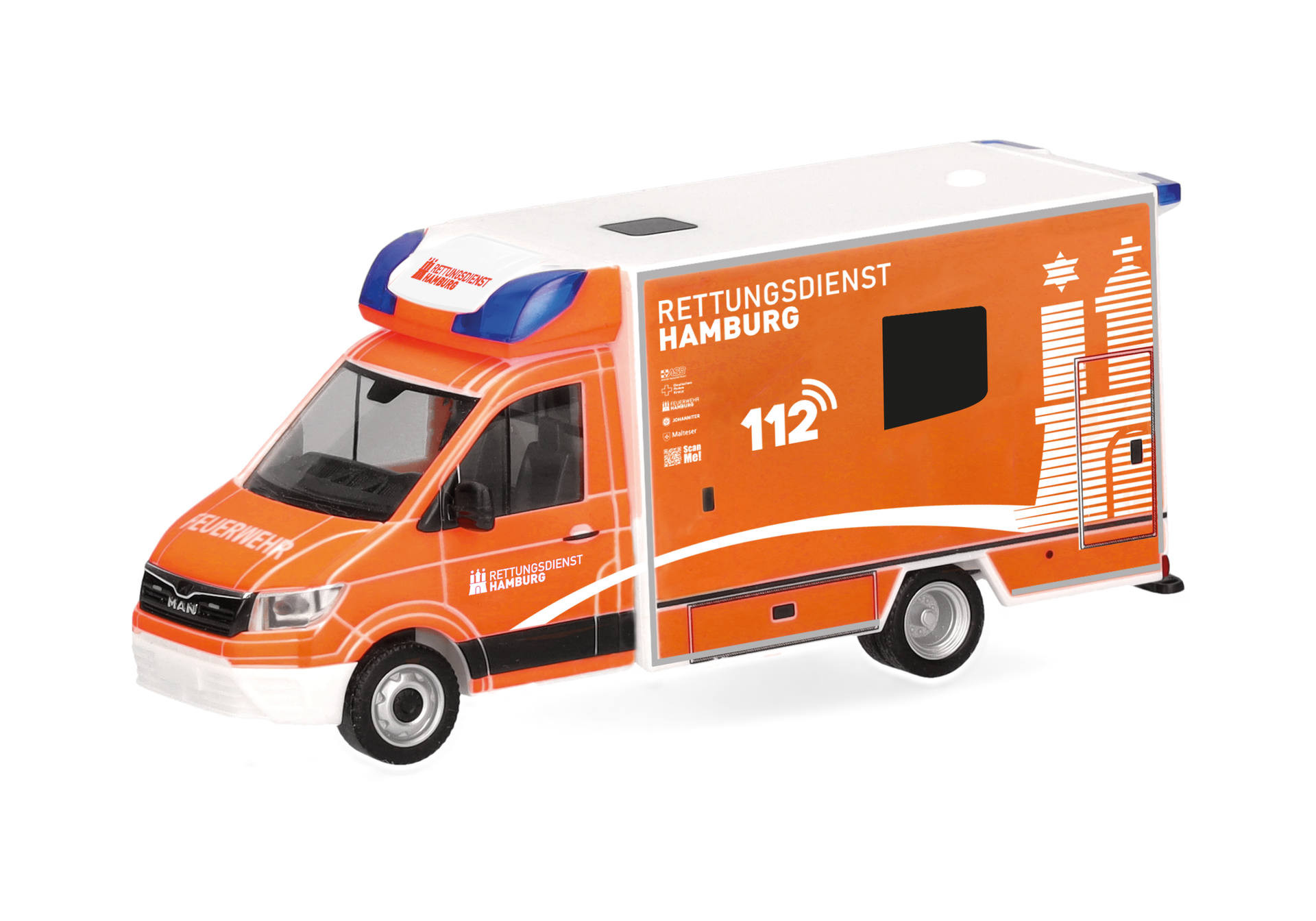Herpa MAN TGE Fahrtec RTW "Feuerwehr Hamburg" ,NH 05-06/26