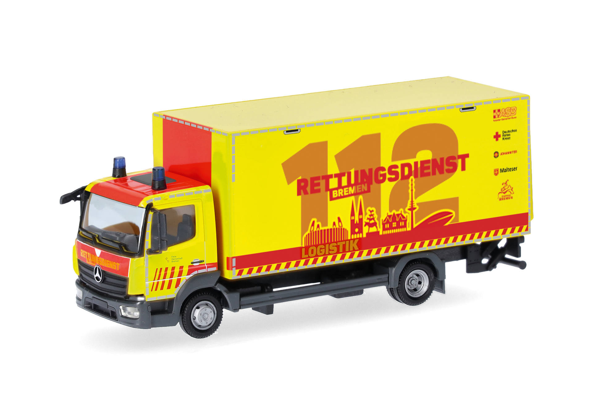 Herpa MB Atego '13 Koffer-LKW mit Ladebordwand "RD Feuerwehr Bremen - Logistik" ,NH 07-08/26