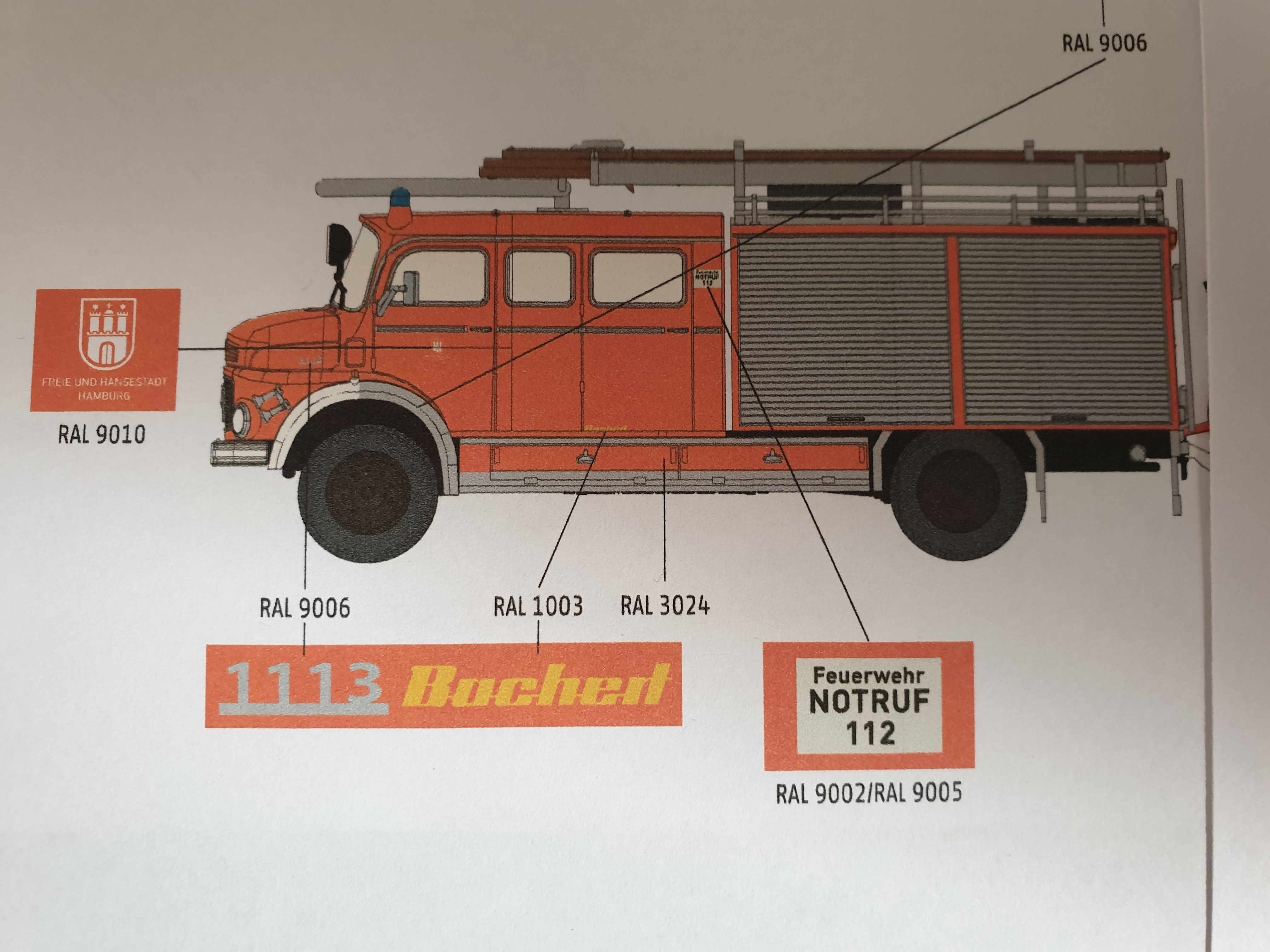 Brekina MB LAF 1113 TLF 16/25 Feuerwehr Hamburg Harburg