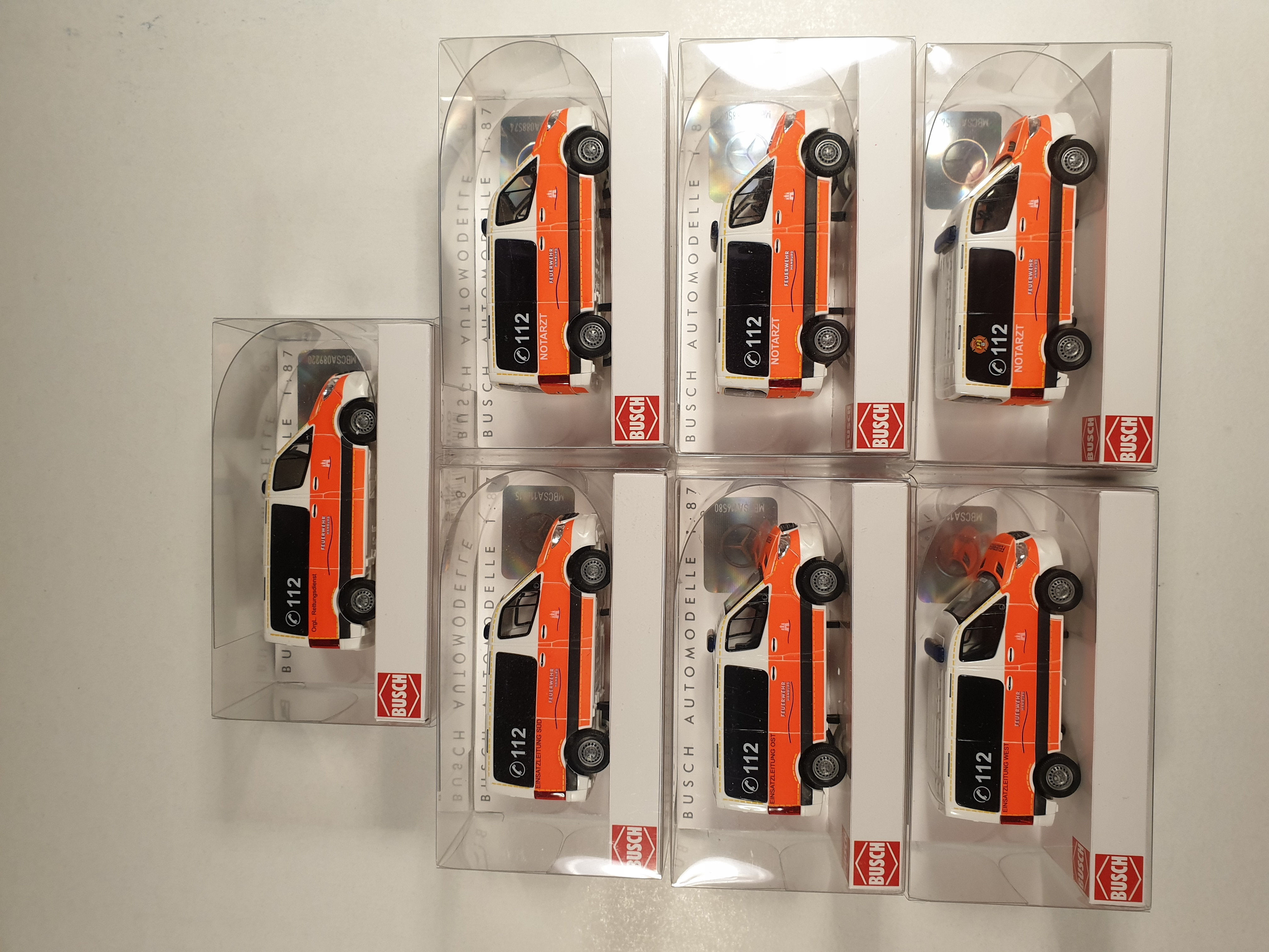 Set Busch MB Sprinter 18 KR NEF/ELW Feuerwehr Hamburg ( 7 Varianten )