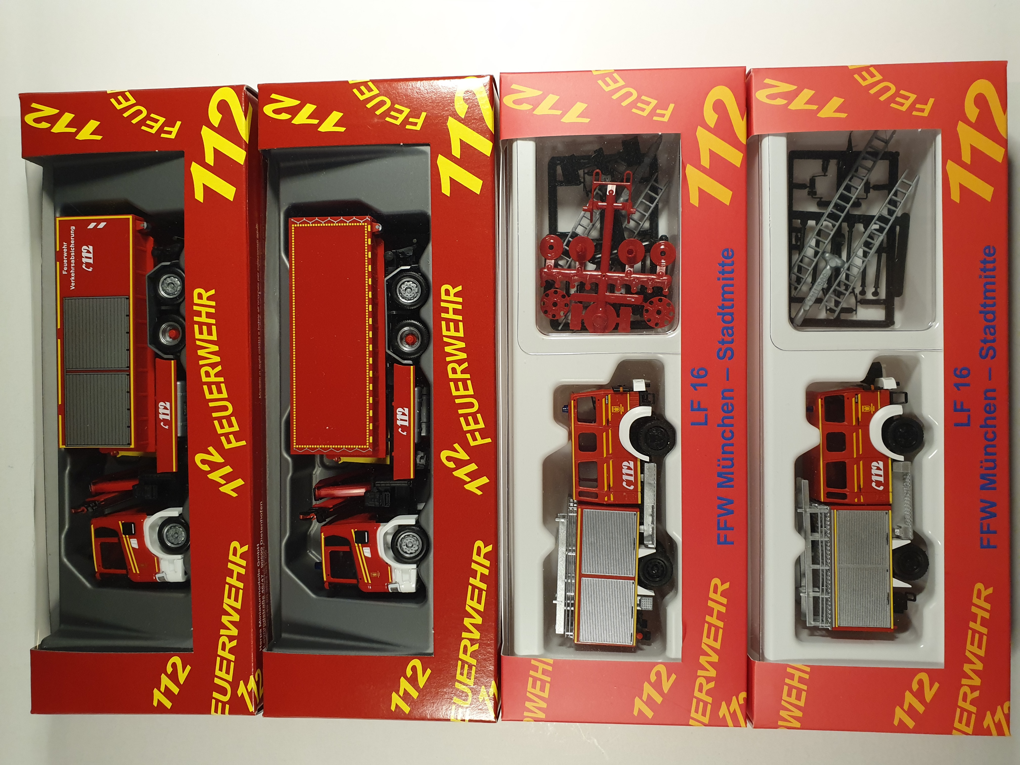 Set Rietze IVECO LF+LF 16-TS + Herpa Scania WLF Feuerwehr München, ( 4 Varianten, 2+2 )
