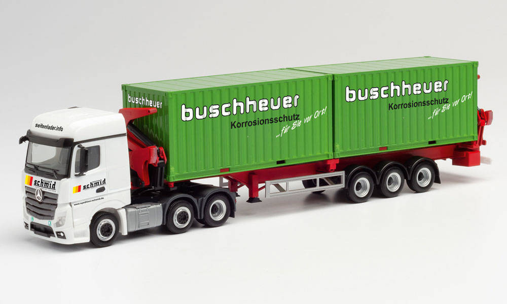 Herpa MB Actros Streamspace 18 2.5 6x2 Hammar Container-Seitenlader „Schmid Transporte Regensburg“