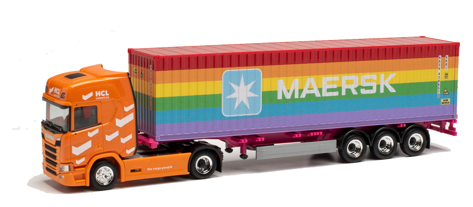 Herpa Scania CR 20 HD Container-Sattelzug „HCL Logistics/40 ft. Maersk Rainbow“