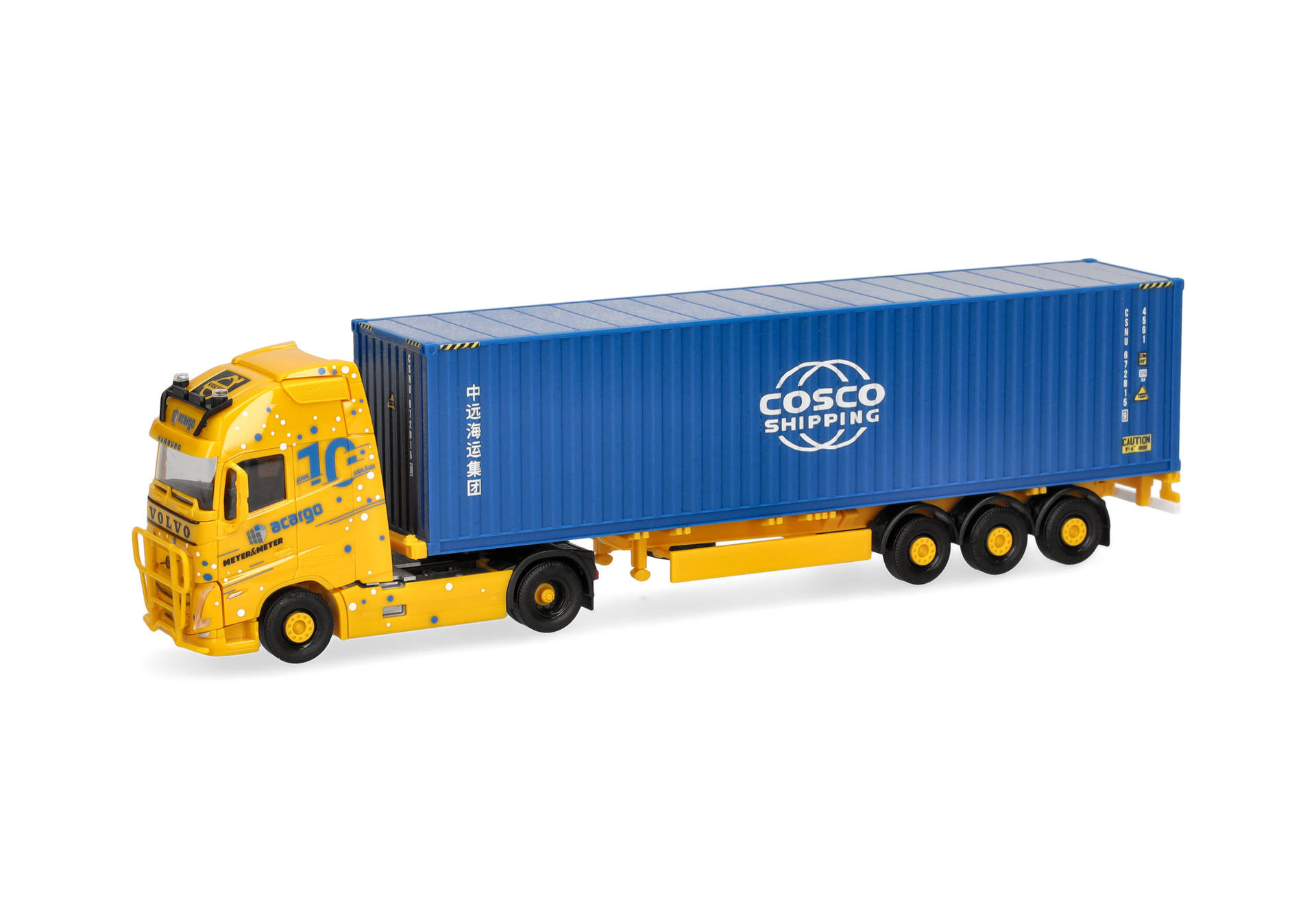 Herpa Volvo FH GL XL 2020 Container-Sattelzug "Acargo Meyer & Meyer / Cosco" 