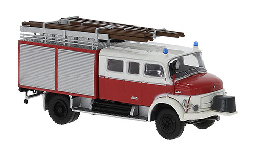 Brekina MB LAF 1113 LF 16, rot/weiss, Feuerwehr Hessen, mit Vorbaupumpe, 1972