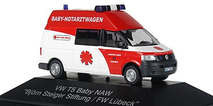 Rietze Einsatz Serie VW T5 HD Baby NAW Björn Steiger Stiftung/FW Lübeck
