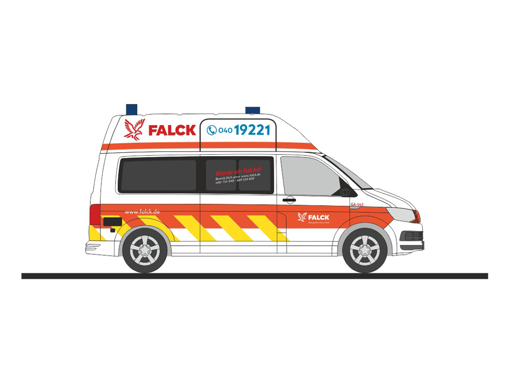 Rietze VW T6 KTW „Falck Rettungsdienst Hamburg“, NH 03-04/24