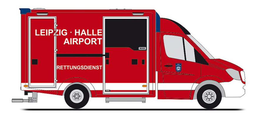 Rietze MB Sprinter WAS Design-RTW "Rettungsdienst Leipzig Halle Airport", NH 07-08/21