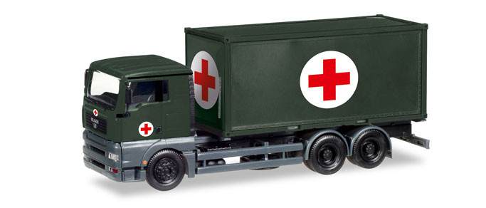 Herpa MAN TGA XL Wechselkoffer-LKW mit Sanitätscontainer "Bundeswehr"