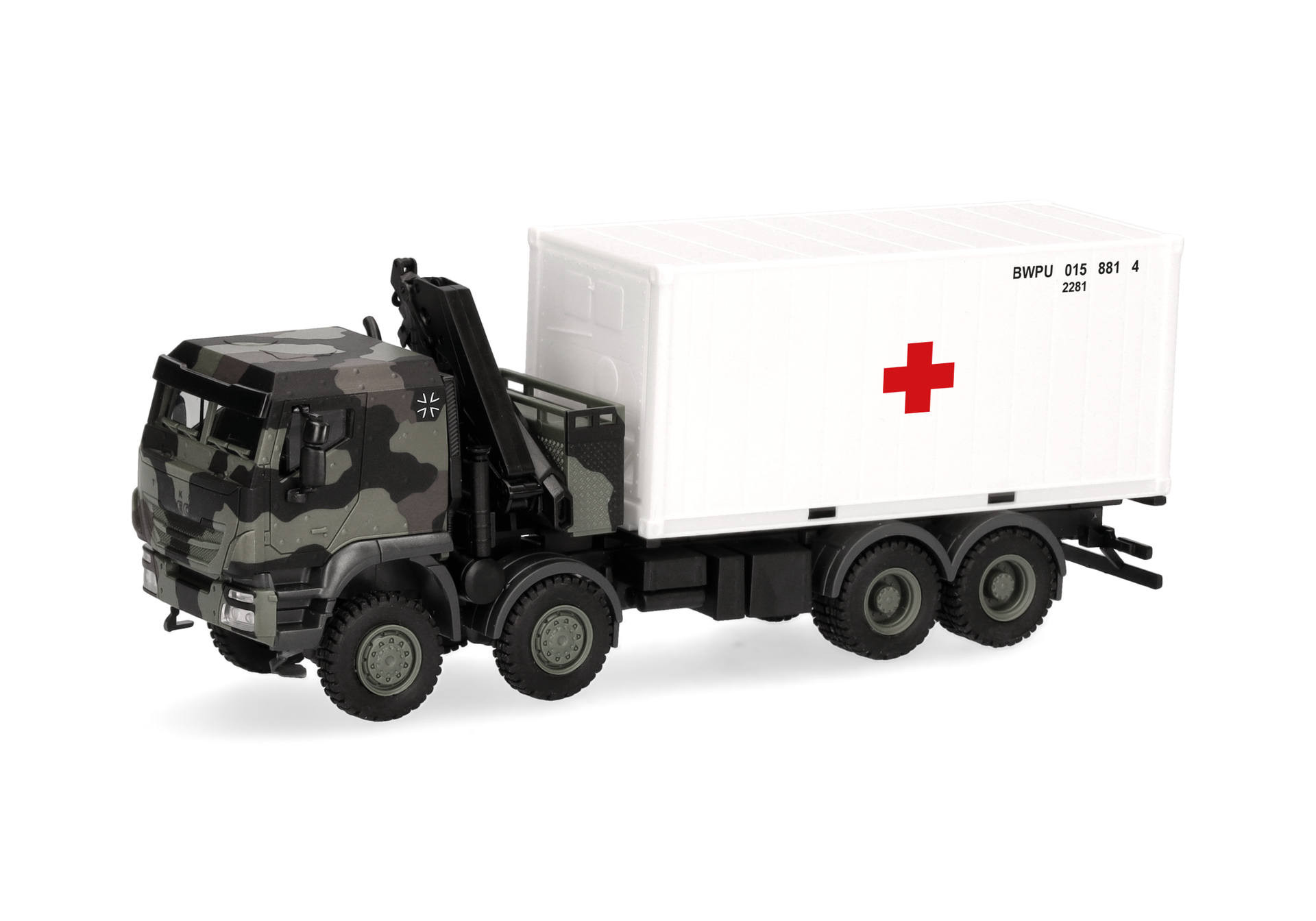 Herpa Iveco Trakker 8x8 mit Ladekran 20 ft. Container "Bundeswehr / DRK" ,NH 11-12/25