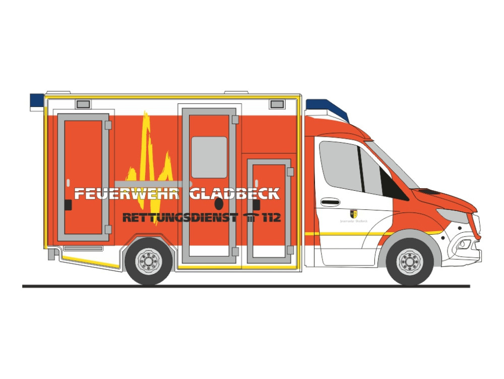 Rietze MB Sprinter 18 GSF RTW " Feuerwehr Gladbeck ", NH 11-12/26