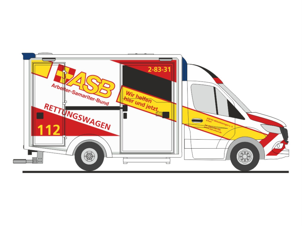 Rietze MB Sprinter WAS RTW  " ASB Erfurt ", NH 09-10/26