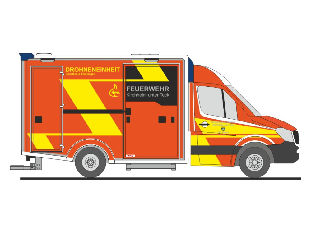 Rietze MB Sprinter WAS RTW Drohneneinheit " Feuerwehr Kirchhrim unter Teck ", NH 07-08/26