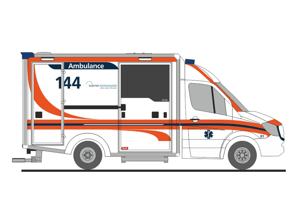 Rietze MB Sprinter 18 WAS RTW„Ambulance Kantonsspital Luzern (CH)“, NH 09-10/23