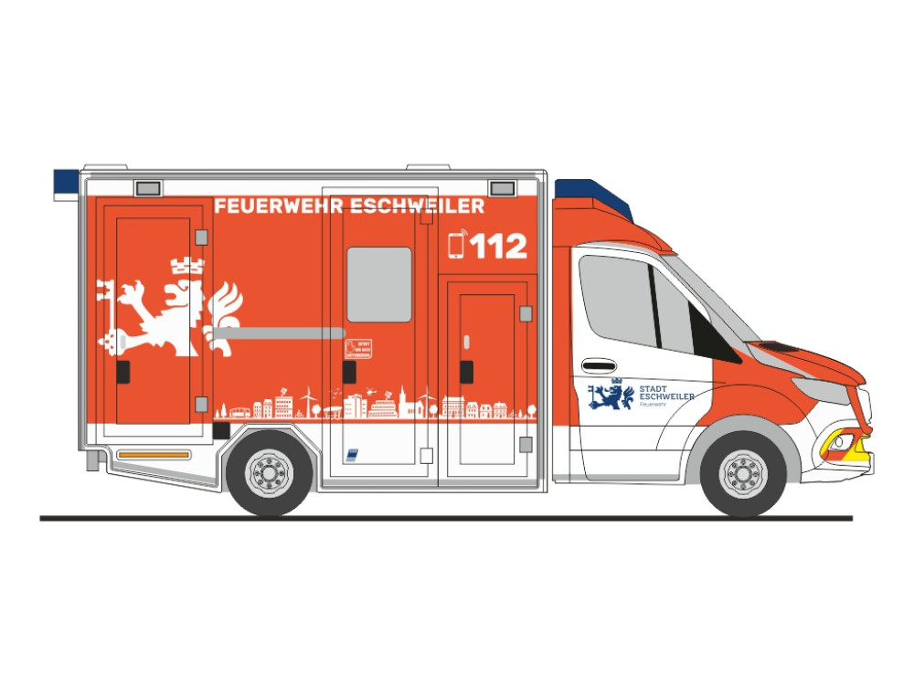 Rietze MB Sprinter 18 GSF RTW RD Feuerwehr Eschweiler, NH 05-06/26