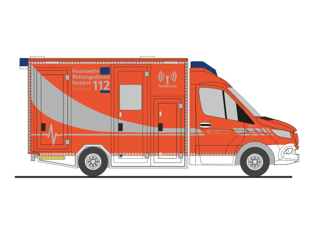 Rietze MB Sprinter GSF RTW " Rettungsdienst Hochsauerlandkreis ", NH 03-04/26