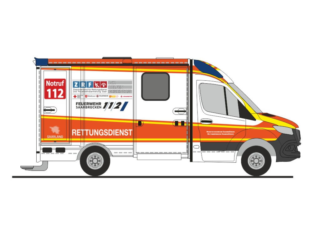 Rietze MB Sprinter 18 STROBEL RTW "Feuerwehr ZRF Saarbrücken", NH 09-10/25