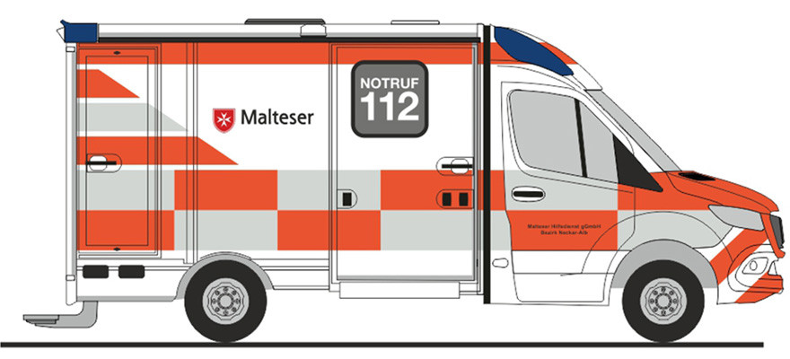 Rietze MB Sprinter Strobel Koffer RTW „MHD Neckar Alb“, NH 11-12/24