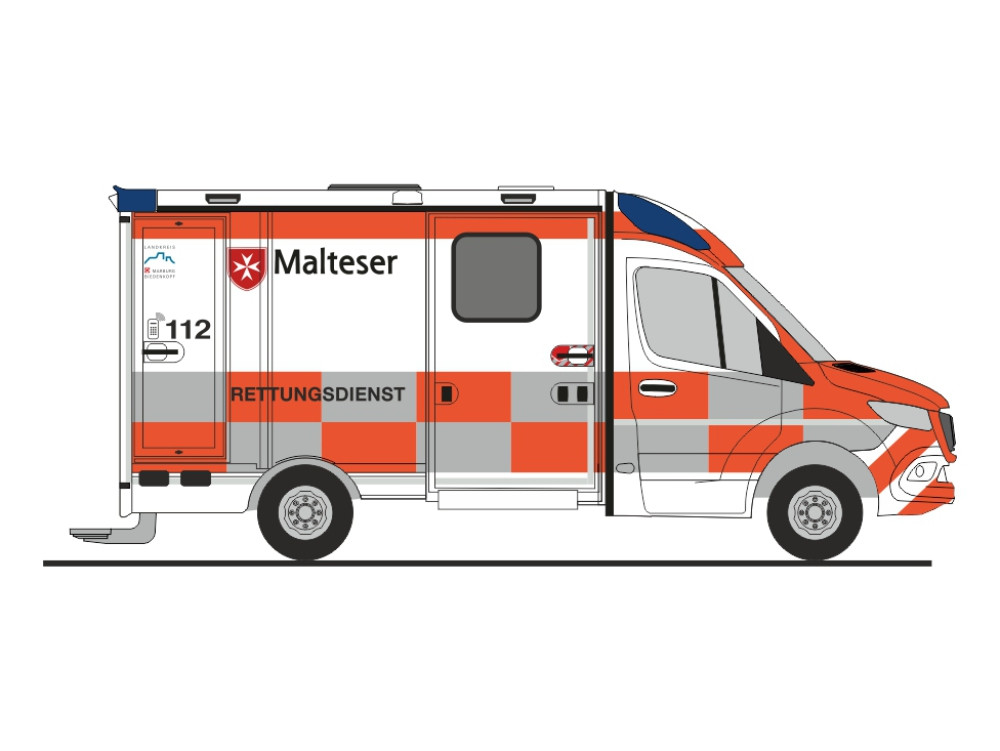Rietze MB Sprinter 18 Strobel RTW „Malteser Marburg“, NH 01-02/25