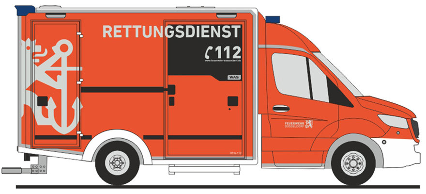 Rietze MB Sprinter WAS Koffer RTW „Feuerwehr Düsseldorf“, NH 11-12/24