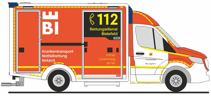 Rietze MB Sprinter 18 WAS RTW „RD Feuerwehr Bielefeld“, NH 01-02/24