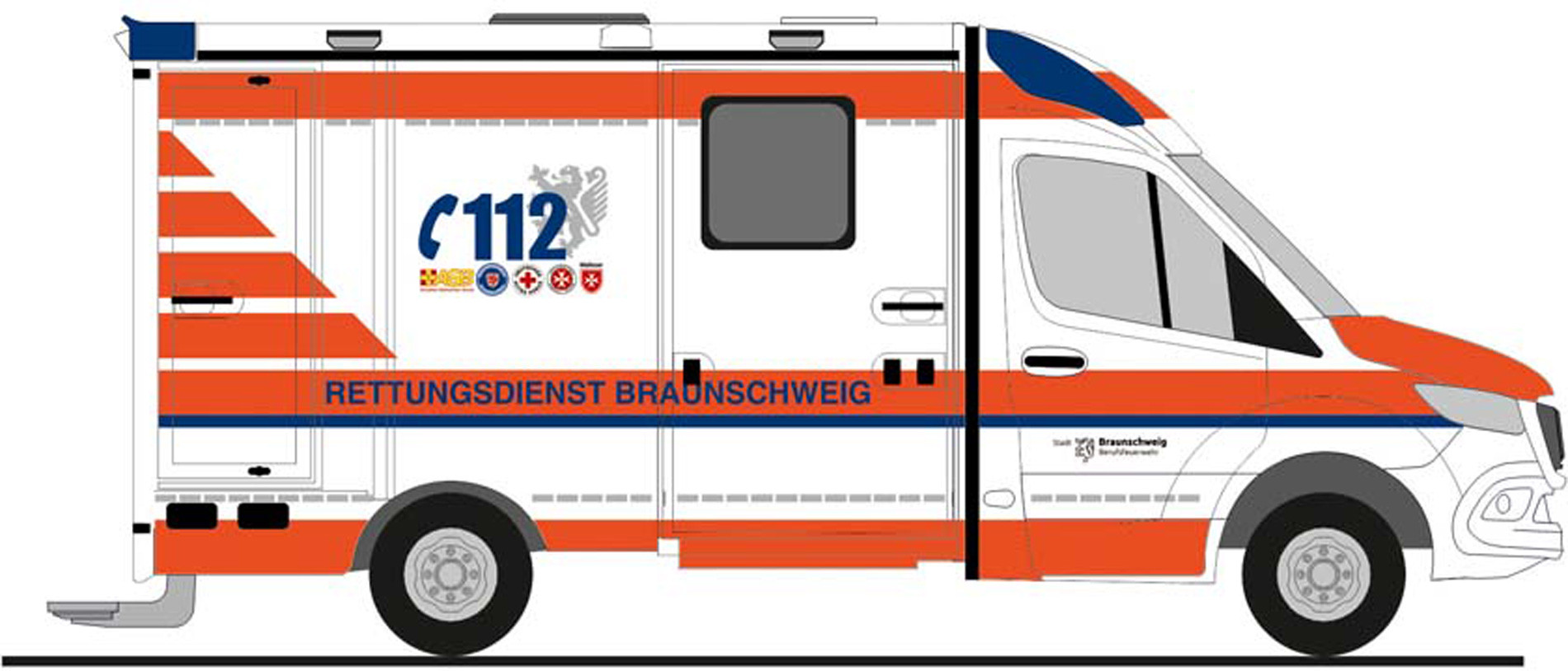 Rietze MB Sprinter 18 " Strobel RTW Feuerwehr Braunschweig ", NH 03-04/21