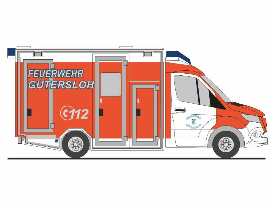 Rietze MB Sprinter 18 GSF RTW "Feuerwehr Gütersloh", NH 07-08/25