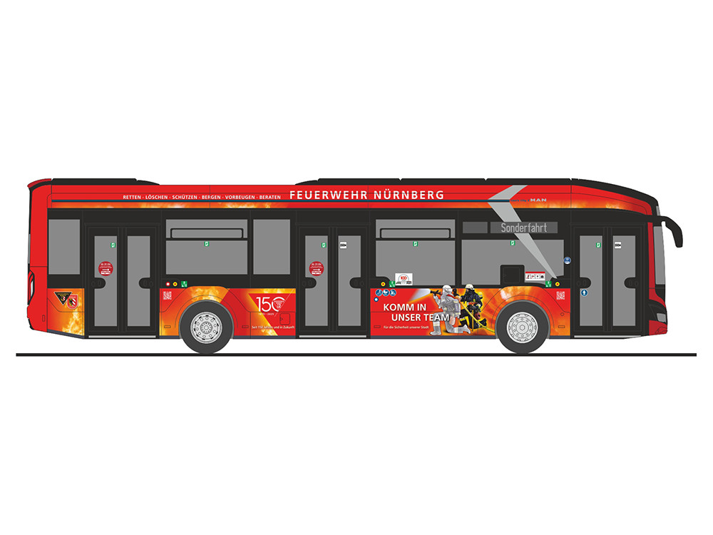 Rietze MAN Lion`s City 12 E VAG Nürnberg „150 Jahre Feuerwehr Nürnberg“, NH 03-04/25