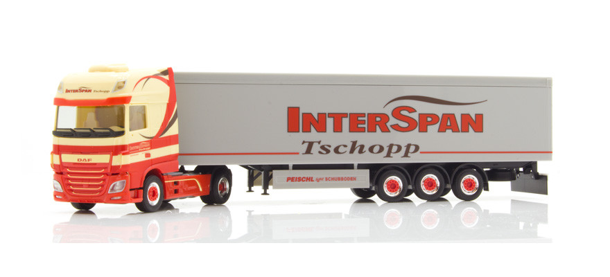 Herpa DAF XF 6 SSC Schubboden-Sattelzug "Tschopp Interspan" 