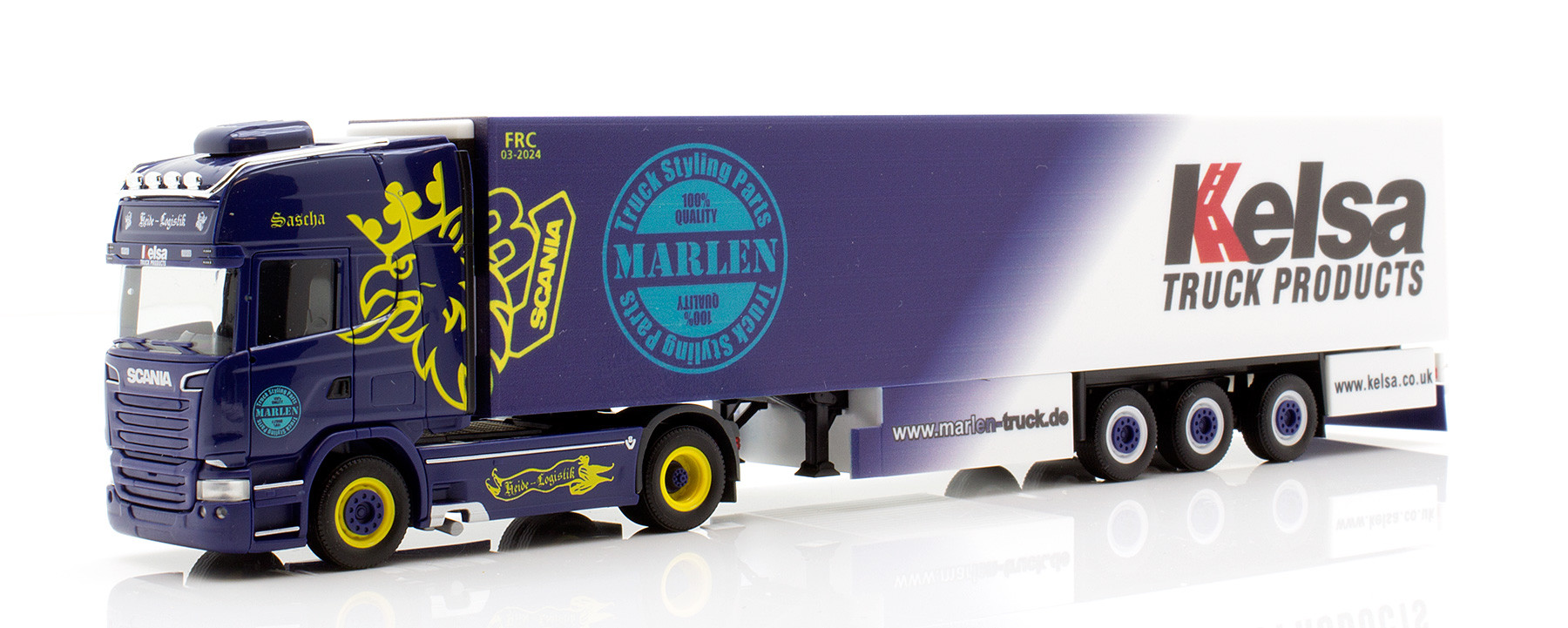 Herpa Scania R `13 TL Kühlkoffer-Sattelzug "Heide Logistik / Kelsa" Sondermodell Handel Nord