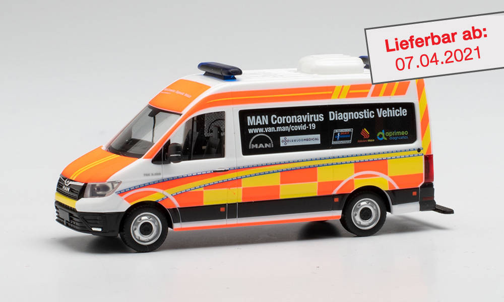 Herpa MAN TGE Halbbus HD „Coronavirus Diagnostic“,Sondermodell