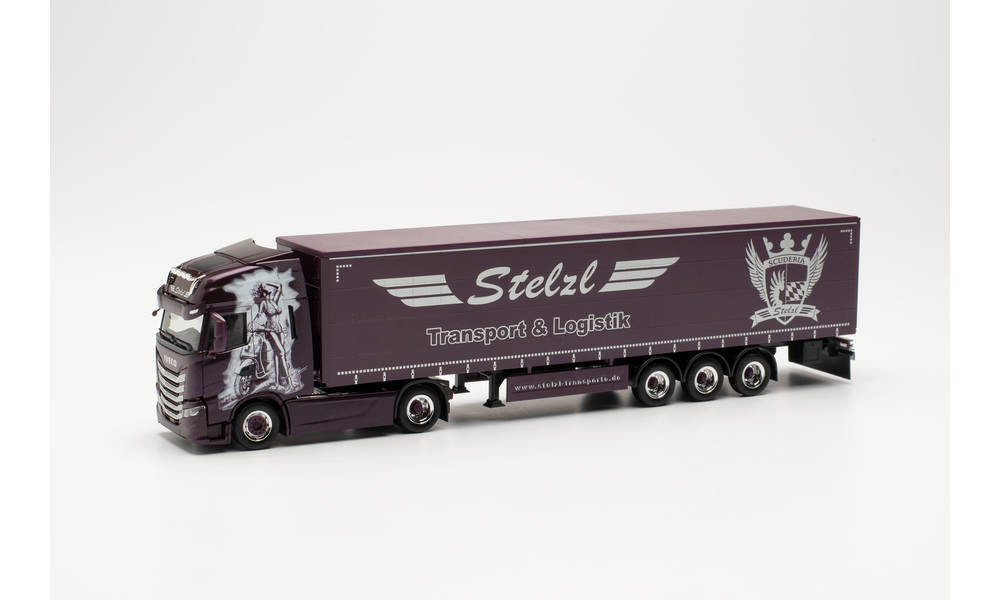 Herpa Iveco S-Way Gardinenplanen-Sattelzug "Stelzl",Sondermodell