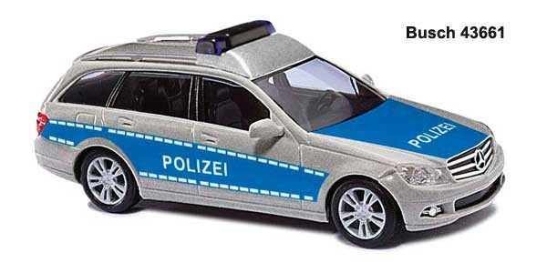 Busch MB C-Klasse T-Modell Polizei blau/silber 