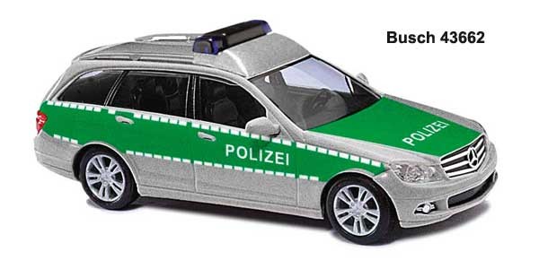 Busch MB C-Klasse T-Modell Polizei grün/silber 