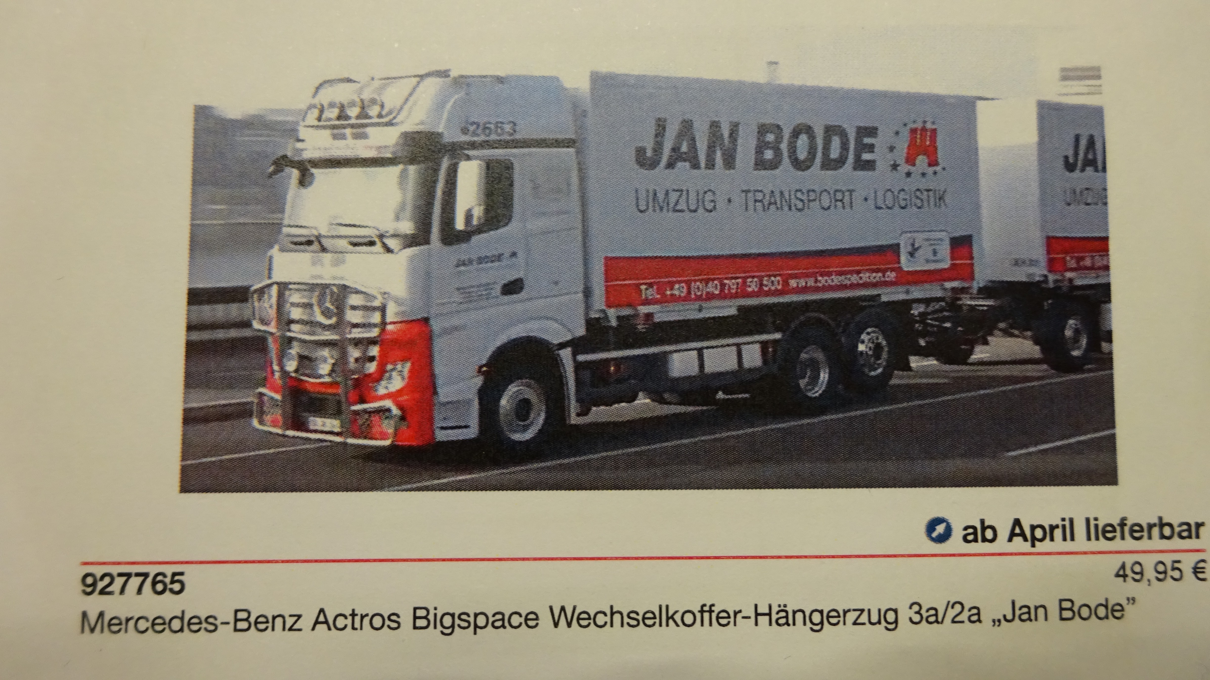 Herpa MB Actros Bigspace Jan Bode Hamburg