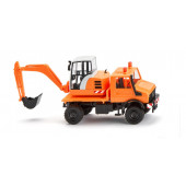 Wiking Unimog mit Bagger - kommunalorange