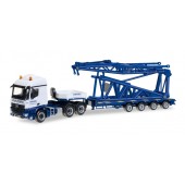 Herpa MB Arocs Semitieflade-SZ mit Anlenkstück für Liebherr LR 1600/2 Spitze "Wasel" 